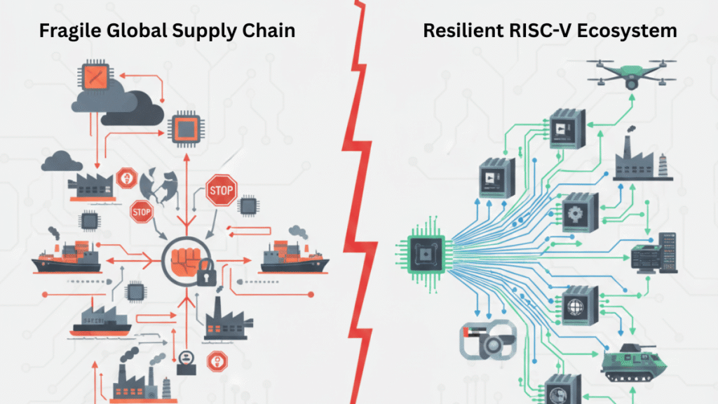 Comparison of fragile global chip supply chains versus a resilient RISC-V ecosystem for UAE defense programs