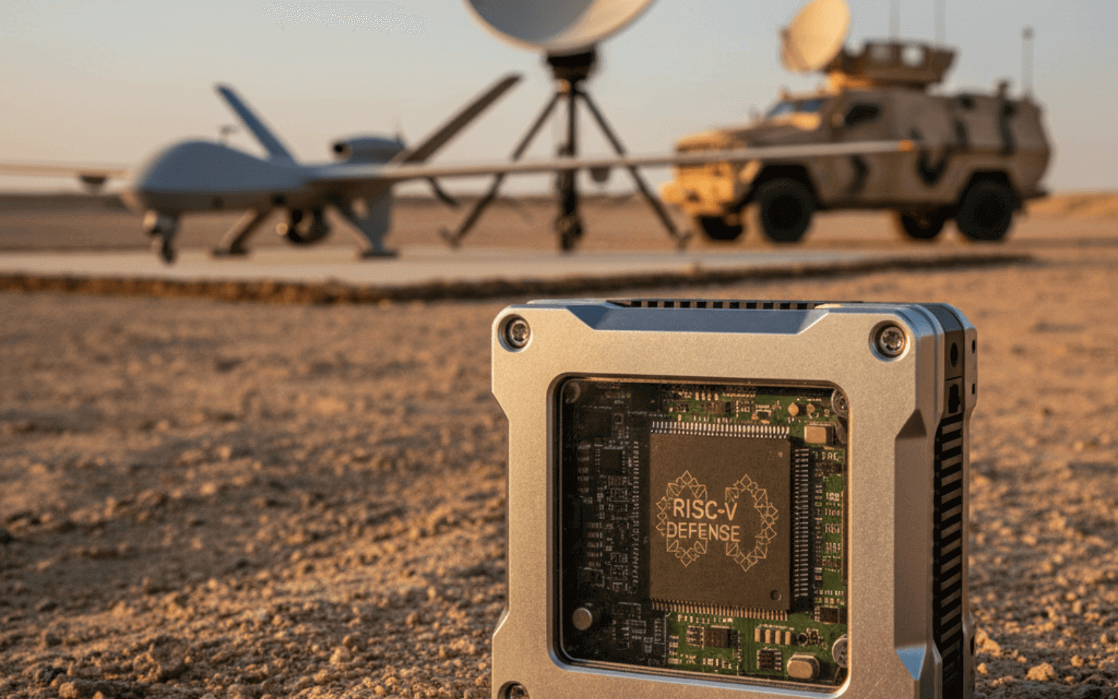 RISC-V based edge computing module used in UAE defense systems for drones, secure vehicles, and military communications