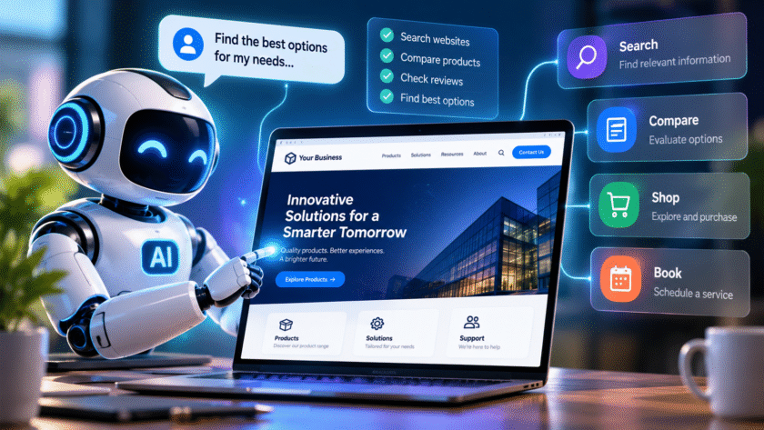 AI agent navigating a business website to search, compare products, shop and book services