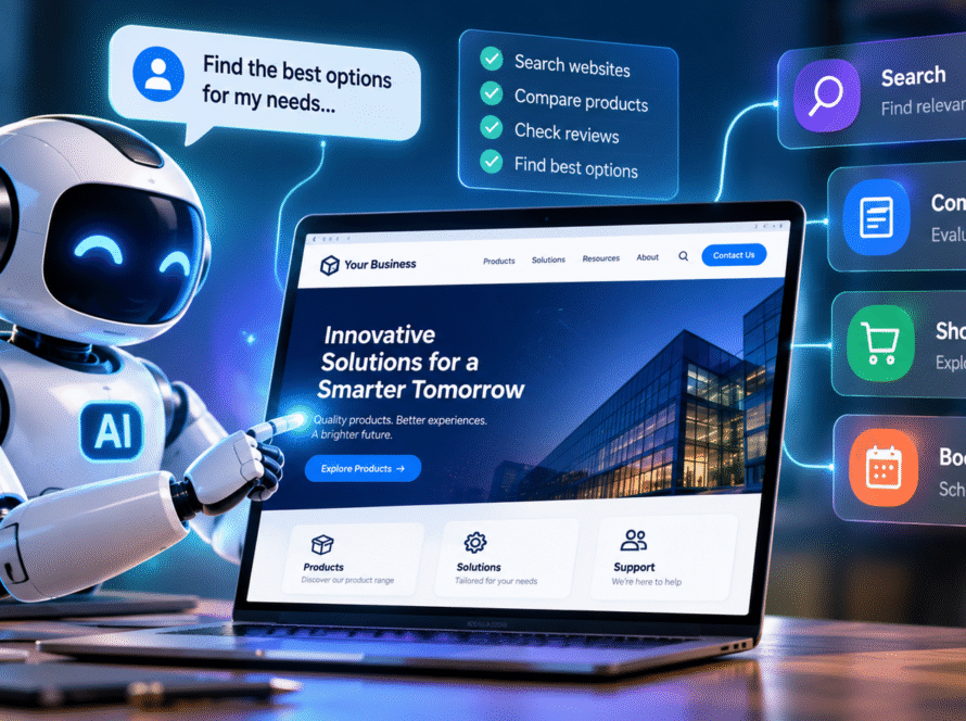 AI agent navigating a business website to search, compare products, shop and book services